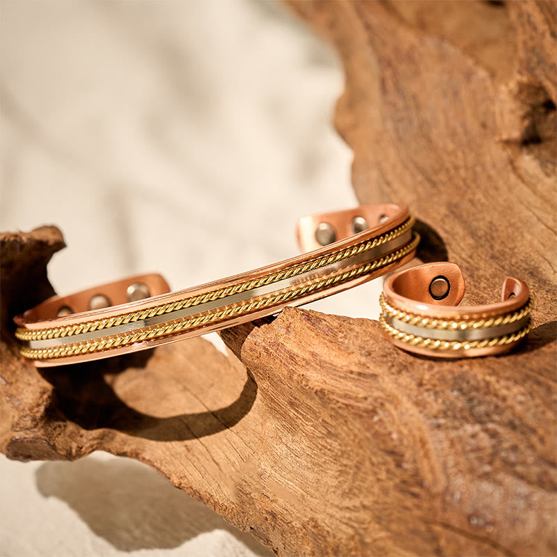 Buddha Stones Brazalete de cobre con diseño retorcido retro y abierto para la suerte y la riqueza - image 3