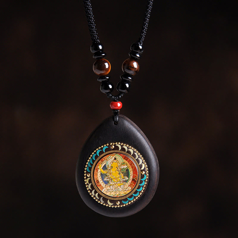 Buddha Stones Colgante de collar con Buda natal del zodíaco chino, madera de ébano, ojo de tigre, ónix negro y calma - Bodhisattva Conejo-Manjushri - image 3