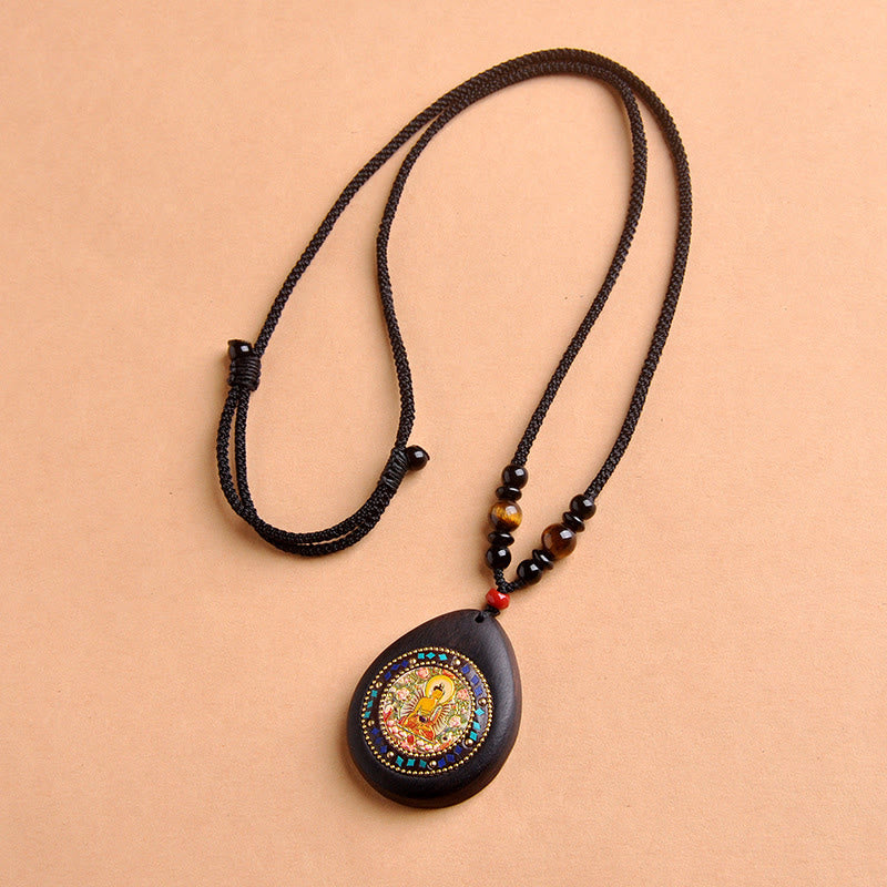 Buddha Stones Colgante de collar con Buda natal del zodíaco chino, madera de ébano, ojo de tigre, ónix negro y calma - image 13