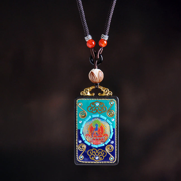 Collar con colgante de paz de madera de ébano y Buddha Stones de la Medicina - Madera de ébano - image 0