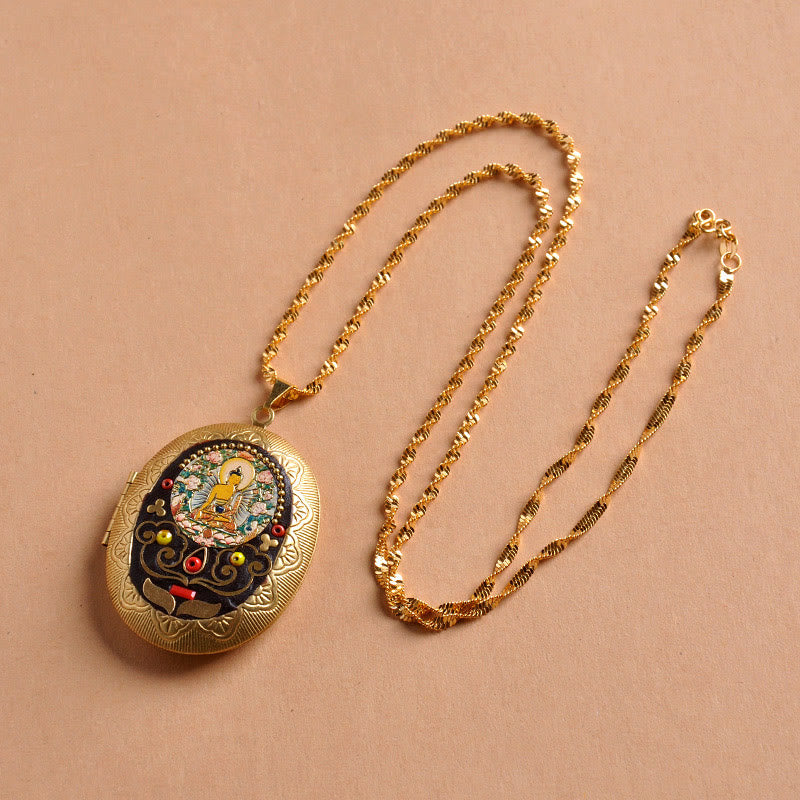 Buddha Stones Collar con colgante de riqueza de cobre Kwan Yin Avalokitesvara Zakiram - Cadena Tathagata (Longitud del collar: 60 cm) - image 9