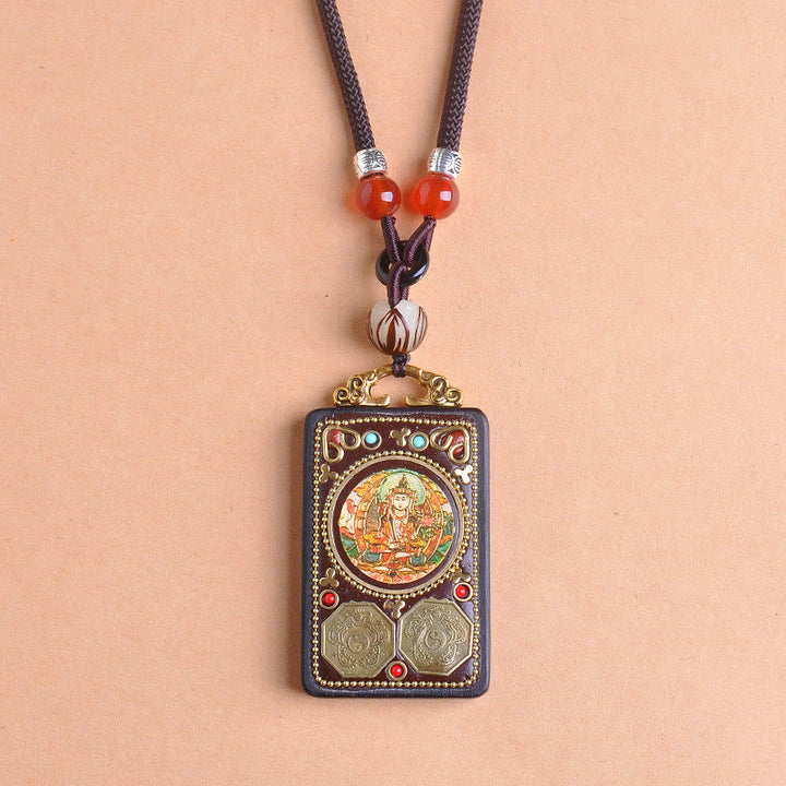 Buddha Stones Thangka Yin Yang - Collar con colgante de equilibrio de zakiram de madera de ébano con monedas de cobre - image 8