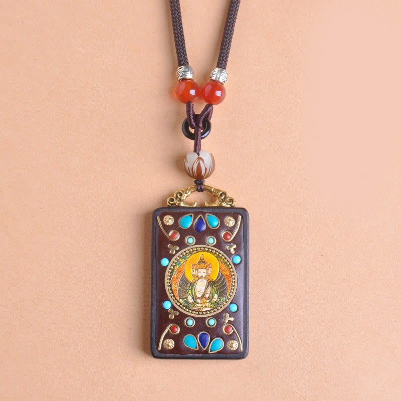 Buddha Stones Thangka Yin Yang - Collar con colgante de equilibrio de zakiram de madera de ébano con monedas de cobre - image 13