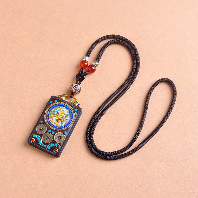 Buddha Stones Thangka Yin Yang - Collar con colgante de equilibrio de zakiram de madera de ébano con monedas de cobre - image 16