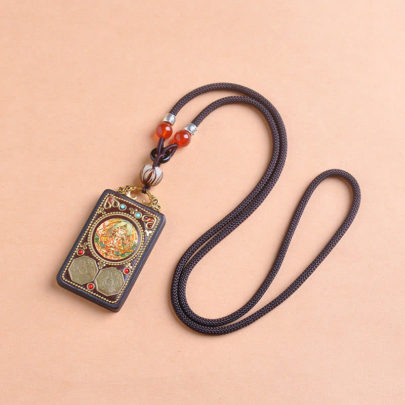 Buddha Stones Thangka Yin Yang - Collar con colgante de equilibrio de zakiram de madera de ébano con monedas de cobre - image 7