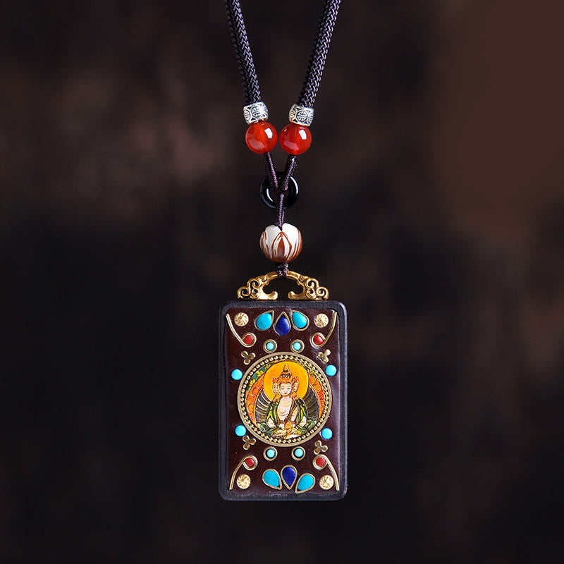 Buddha Stones Thangka Yin Yang - Collar con colgante de equilibrio de zakiram de madera de ébano con monedas de cobre - Tathagata de madera de ébano - image 11