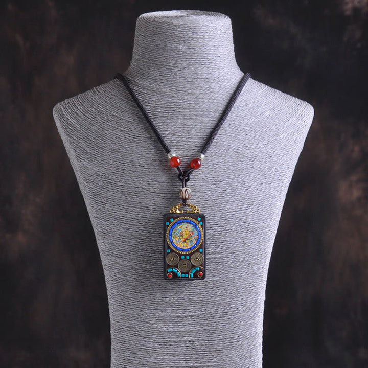 Buddha Stones Thangka Yin Yang - Collar con colgante de equilibrio de zakiram de madera de ébano con monedas de cobre - image 18