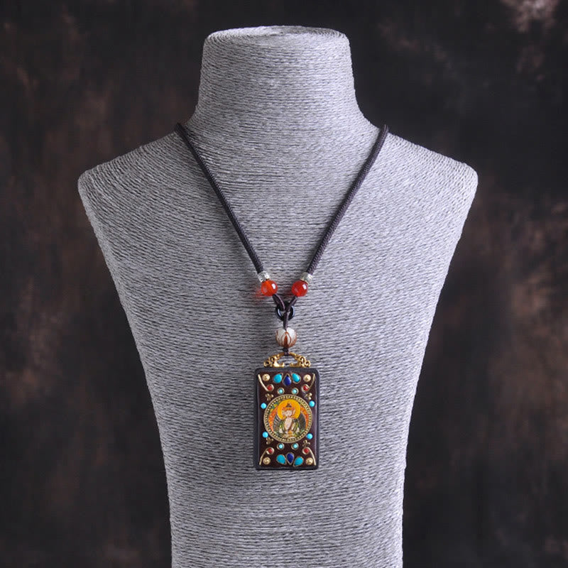 Buddha Stones Thangka Yin Yang - Collar con colgante de equilibrio de zakiram de madera de ébano con monedas de cobre - image 14