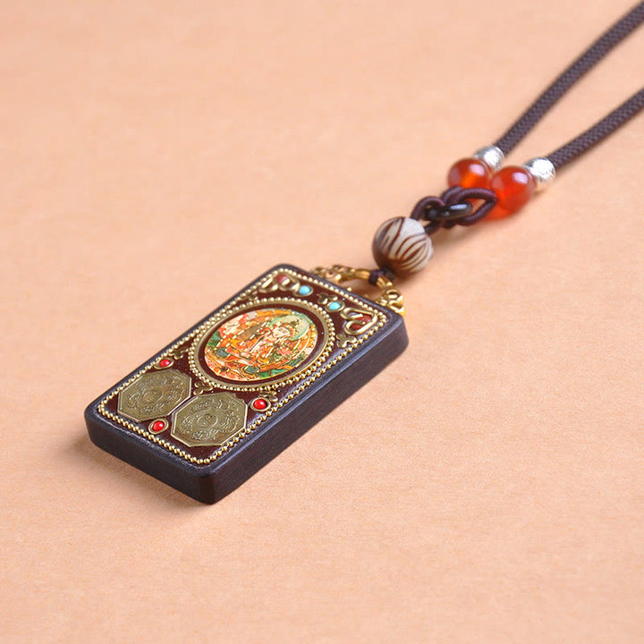 Buddha Stones Thangka Yin Yang - Collar con colgante de equilibrio de zakiram de madera de ébano con monedas de cobre - image 10