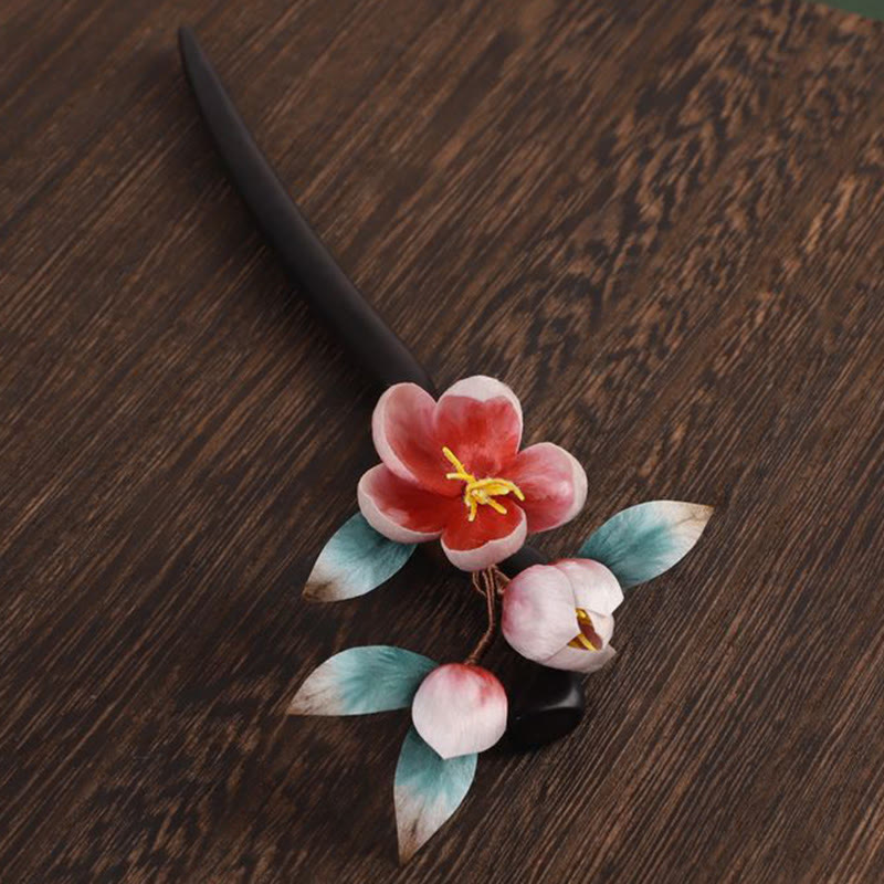 Buddha Stones Horquilla de madera de ébano con diseño de flor de terciopelo y calma - image 7