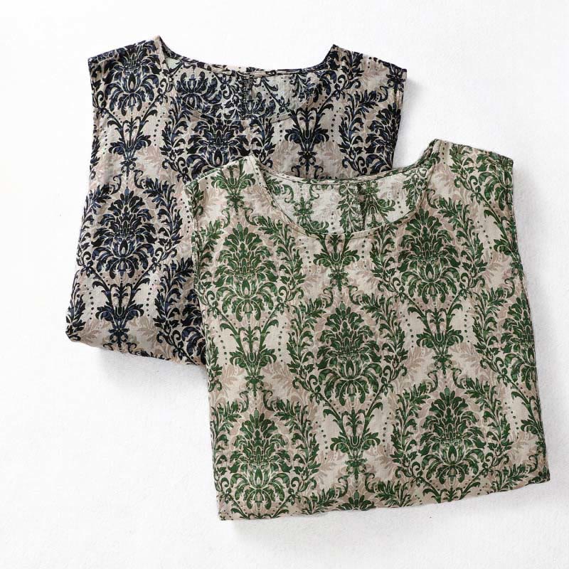 Buddha Stones Vestido largo sin mangas con cuello redondo y diseño sencillo con estampado de verano para viajar - image 17