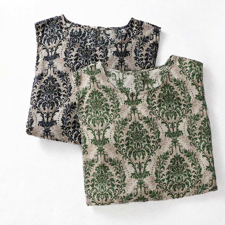 Buddha Stones Vestido largo sin mangas con cuello redondo y diseño sencillo con estampado de verano para viajar - image 17