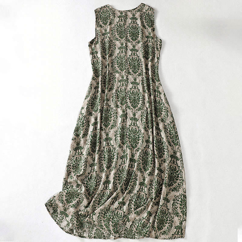Buddha Stones Vestido largo sin mangas con cuello redondo y diseño sencillo con estampado de verano para viajar - image 2