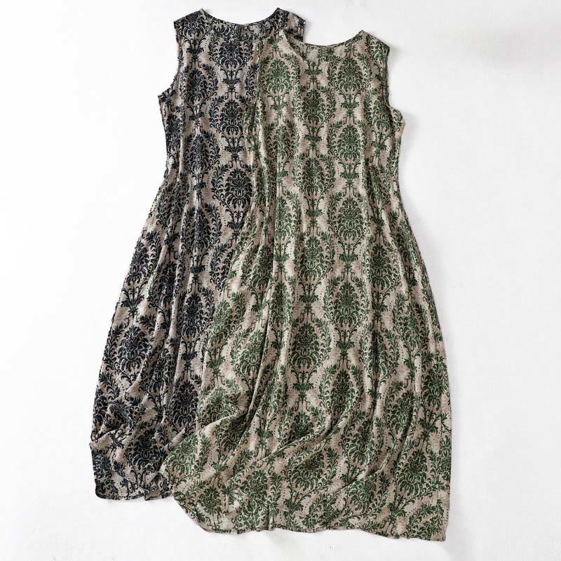 Buddha Stones Vestido largo sin mangas con cuello redondo y diseño sencillo con estampado de verano para viajar - image 0