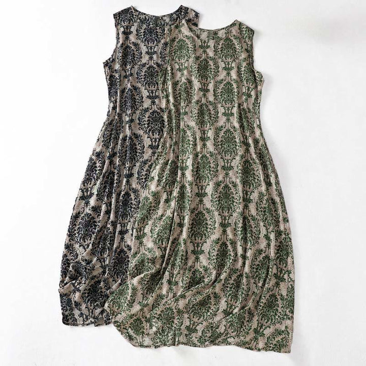 Buddha Stones Vestido largo sin mangas con cuello redondo y diseño sencillo con estampado de verano para viajar - image 0