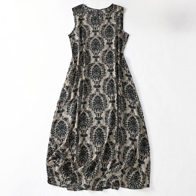 Buddha Stones Vestido largo sin mangas con cuello redondo y diseño sencillo con estampado de verano para viajar - Negro - US14，UK/AU18，EU46 (2XL) - image 10