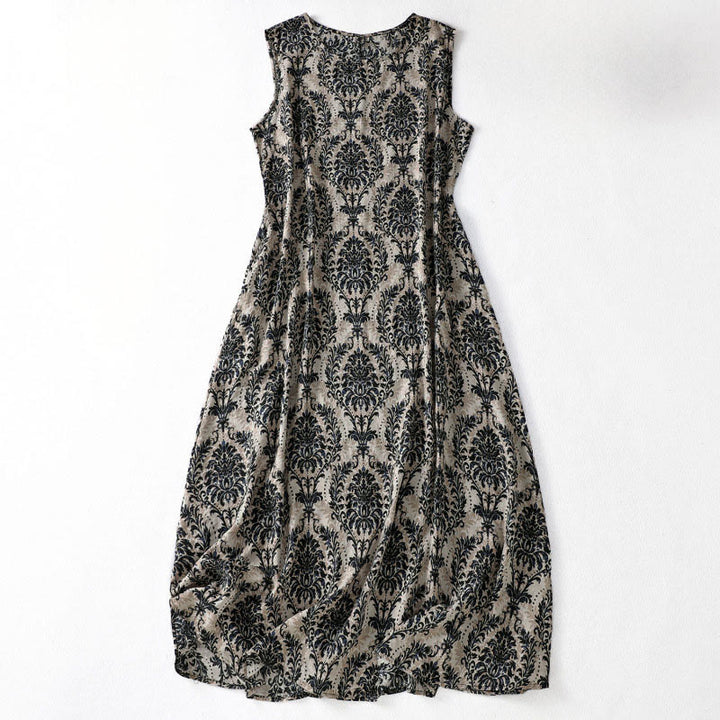 Buddha Stones Vestido largo sin mangas con cuello redondo y diseño sencillo con estampado de verano para viajar - Negro - US14，UK/AU18，EU46 (2XL) - image 10