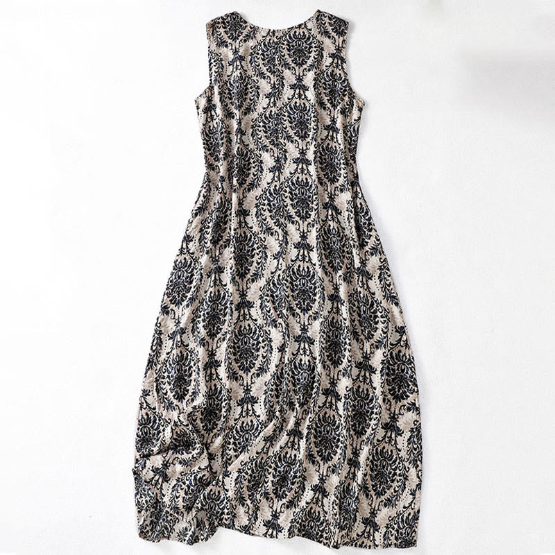 Buddha Stones Vestido largo sin mangas con cuello redondo y diseño sencillo con estampado de verano para viajar - image 11