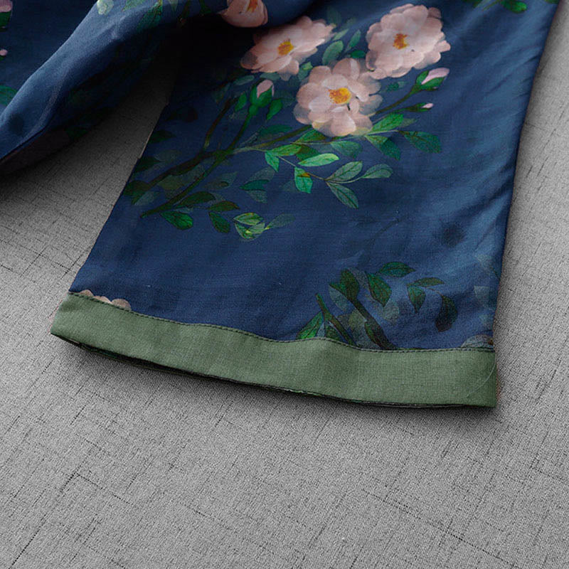 Buddha Stones Vestido midi de media manga con estampado de flores de orquídea y granada y botones de rana, abertura lateral - image 15
