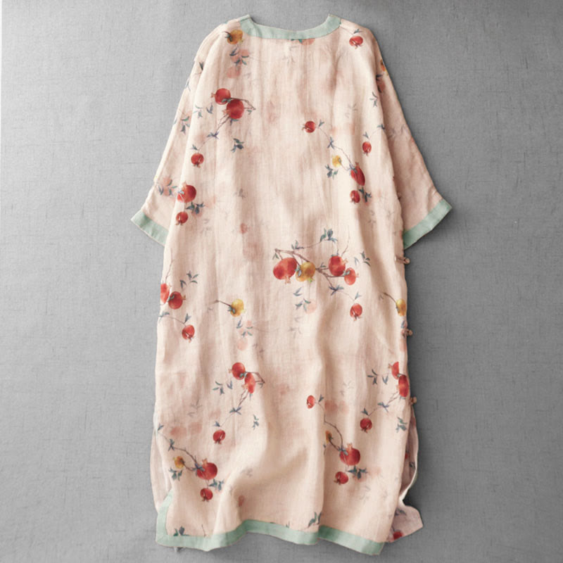 Buddha Stones Vestido midi de media manga con estampado de flores de orquídea y granada y botones de rana, abertura lateral - image 2