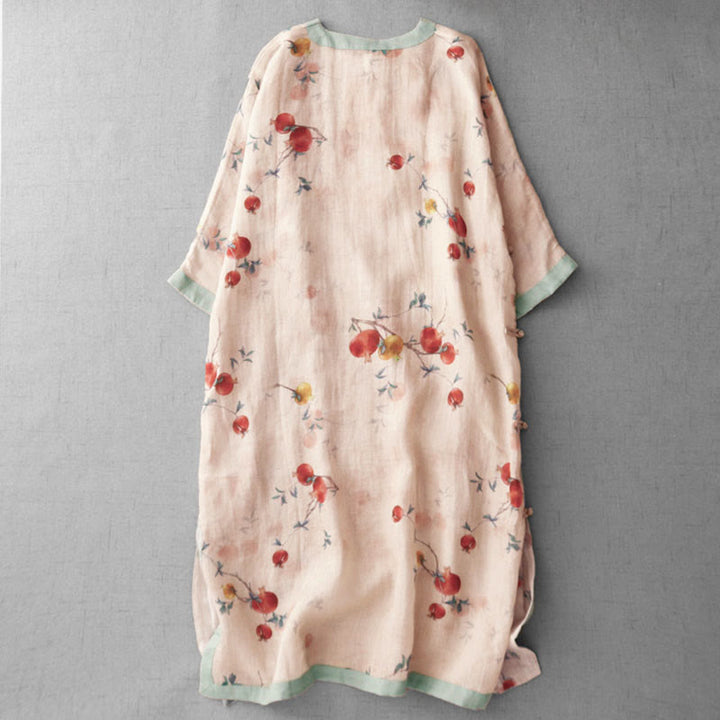 Buddha Stones Vestido midi de media manga con estampado de flores de orquídea y granada y botones de rana, abertura lateral - image 2