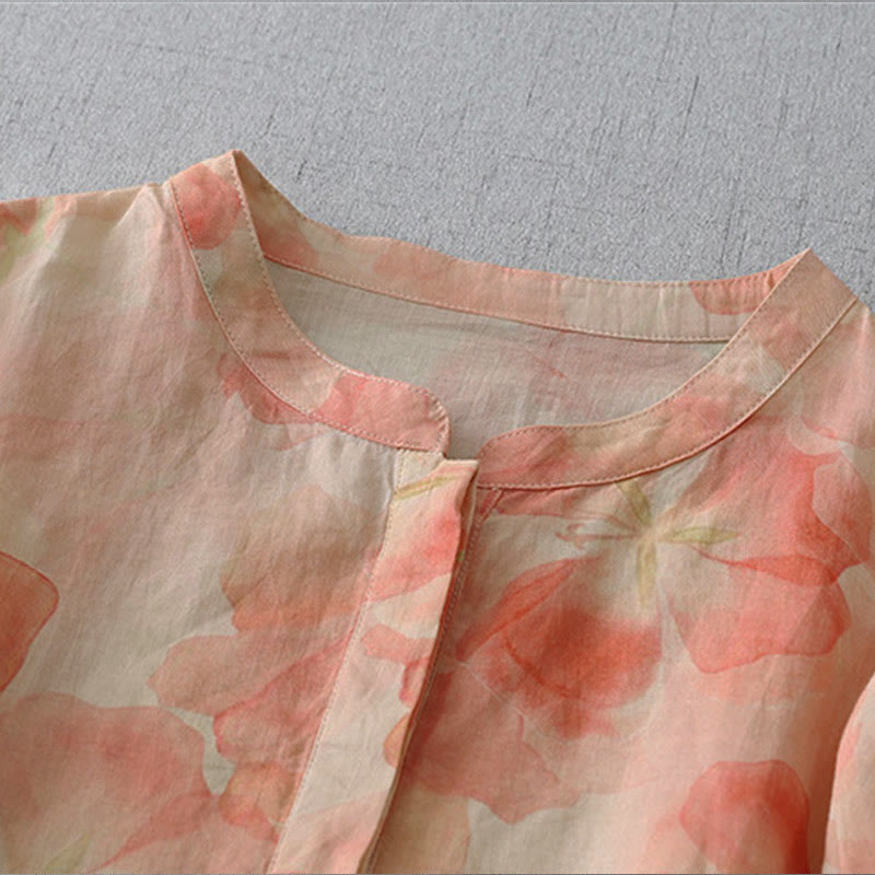 Buddha Stones Camisa de poliéster para mujer, manga larga, cuello redondo y estampado floral de primavera - image 8