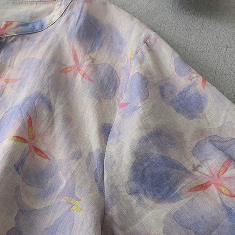 Buddha Stones Camisa de poliéster para mujer, manga larga, cuello redondo y estampado floral de primavera - image 3