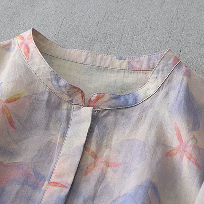 Buddha Stones Camisa de poliéster para mujer, manga larga, cuello redondo y estampado floral de primavera - image 2