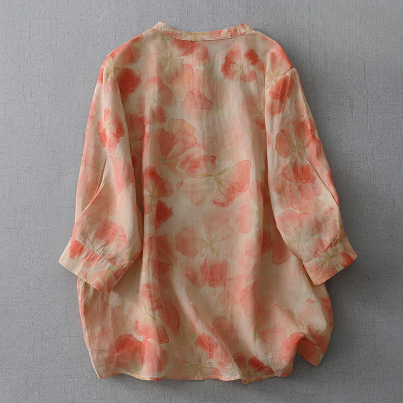 Buddha Stones Camisa de poliéster para mujer, manga larga, cuello redondo y estampado floral de primavera - image 7
