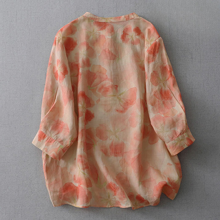 Buddha Stones Camisa de poliéster para mujer, manga larga, cuello redondo y estampado floral de primavera - image 7