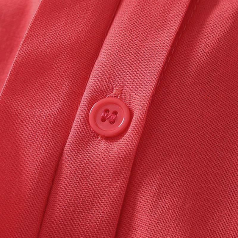 Buddha Stones Camisa de algodón con cuello alto, manga corta, botones y bolsillo para mujer de verano - image 10