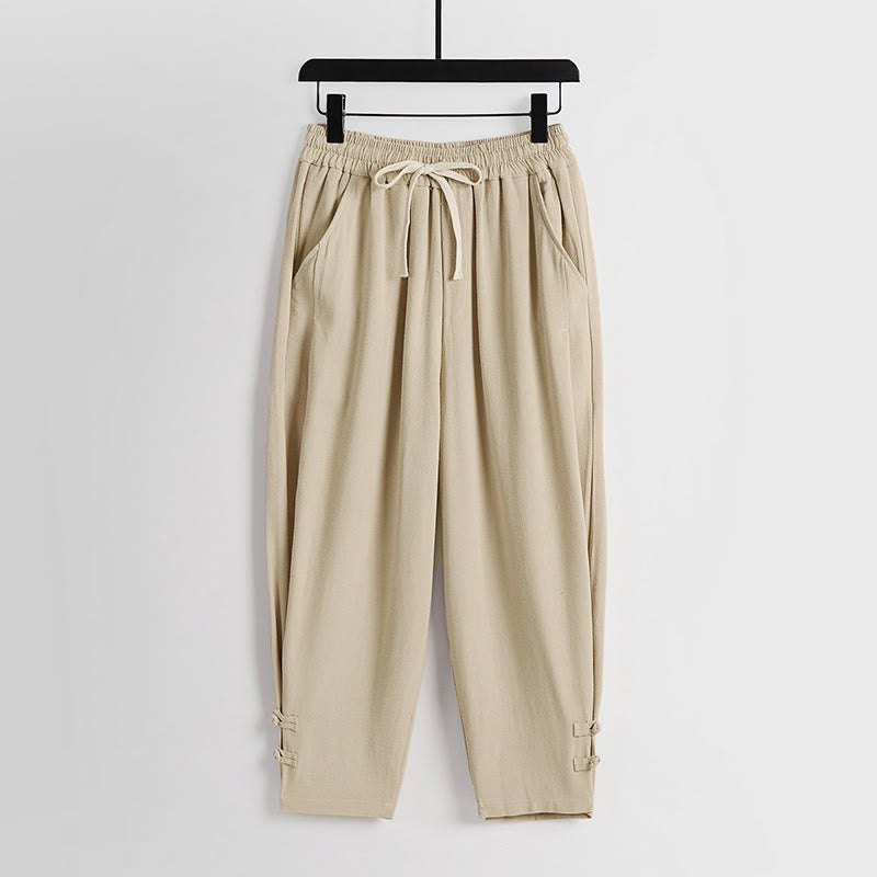 Buddha Stones Pantalones de lino y algodón para hombre, con cintura elástica, cordón ajustable y botones de rana, hasta el tobillo, con bolsillos, para verano - Sopa de mariscos - US/UK/AU54, EU64 (9XL) - image 11