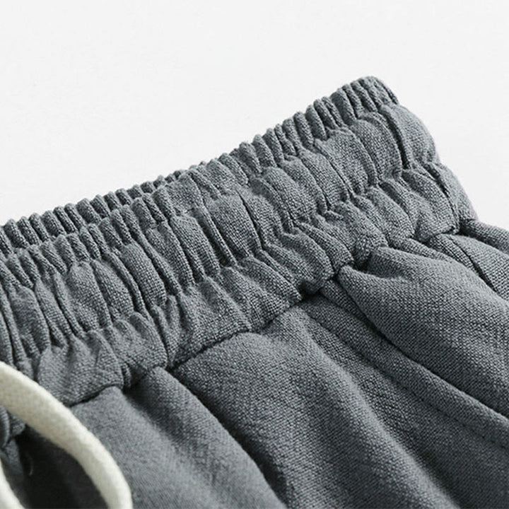 Buddha Stones Pantalones de lino y algodón para hombre, con cintura elástica, cordón ajustable y botones de rana, hasta el tobillo, con bolsillos, para verano - image 4