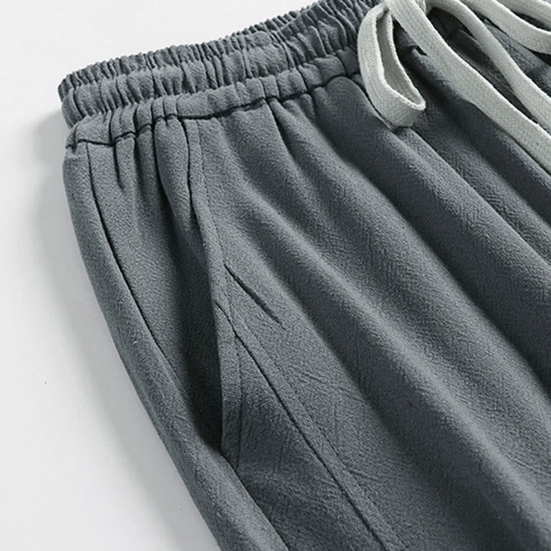 Buddha Stones Pantalones de lino y algodón para hombre, con cintura elástica, cordón ajustable y botones de rana, hasta el tobillo, con bolsillos, para verano - image 5