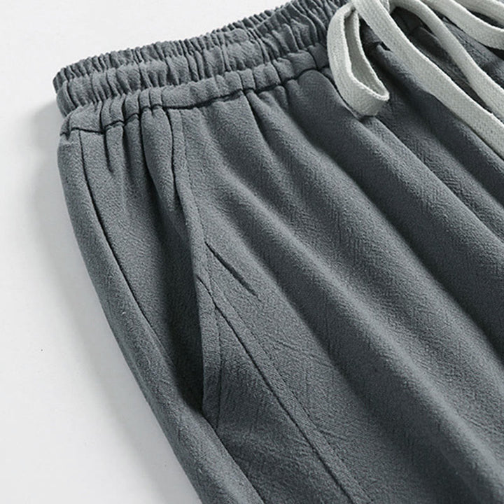 Buddha Stones Pantalones de lino y algodón para hombre, con cintura elástica, cordón ajustable y botones de rana, hasta el tobillo, con bolsillos, para verano - image 5