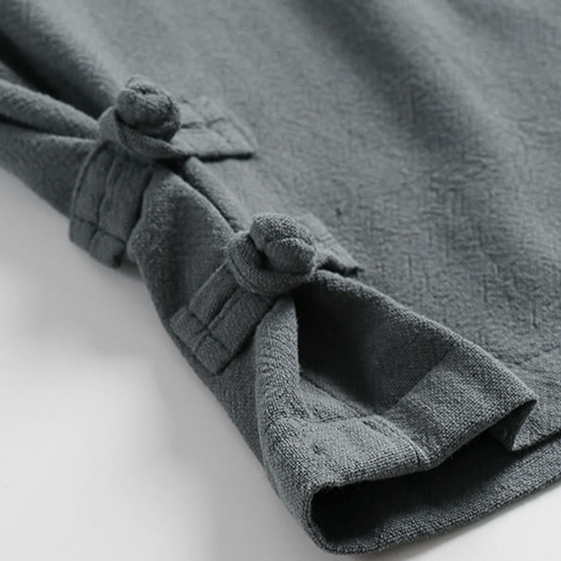 Buddha Stones Pantalones de lino y algodón para hombre, con cintura elástica, cordón ajustable y botones de rana, hasta el tobillo, con bolsillos, para verano - image 7