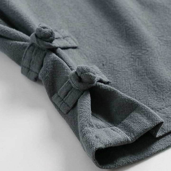 Buddha Stones Pantalones de lino y algodón para hombre, con cintura elástica, cordón ajustable y botones de rana, hasta el tobillo, con bolsillos, para verano - image 7