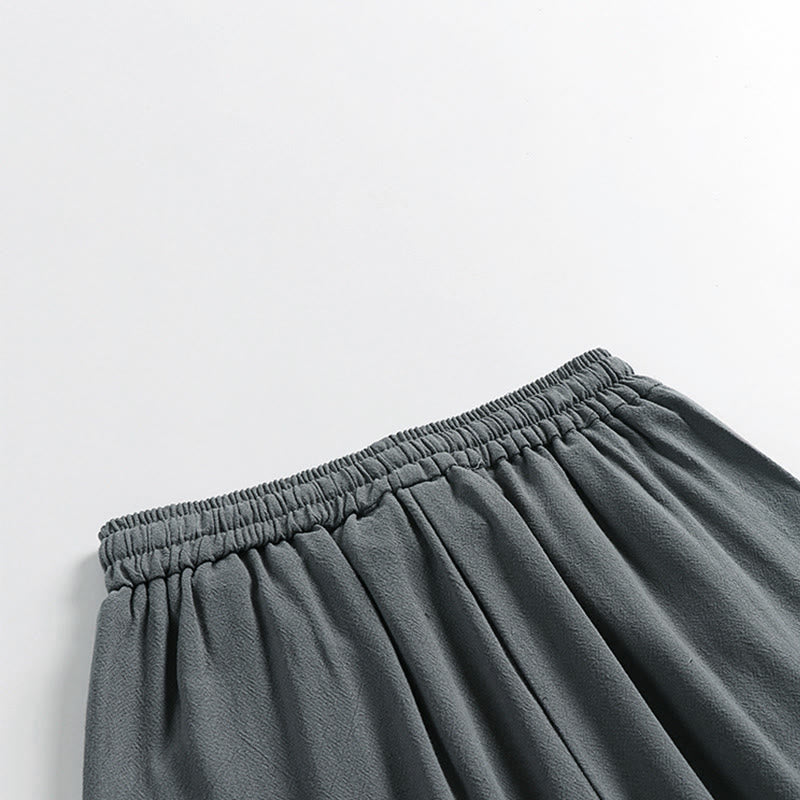 Buddha Stones Pantalones de lino y algodón para hombre, con cintura elástica, cordón ajustable y botones de rana, hasta el tobillo, con bolsillos, para verano - image 6