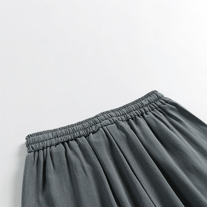 Buddha Stones Pantalones de lino y algodón para hombre, con cintura elástica, cordón ajustable y botones de rana, hasta el tobillo, con bolsillos, para verano - image 6