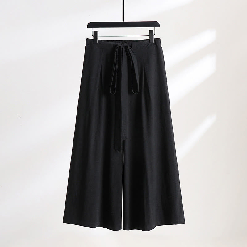 Buddha Stones Pantalones anchos de lino y algodón para hombre, con diseño de cordón ajustable y hasta el tobillo, con bolsillos - Negro - US/UK/AU54, EU64 (9XL) - image 9