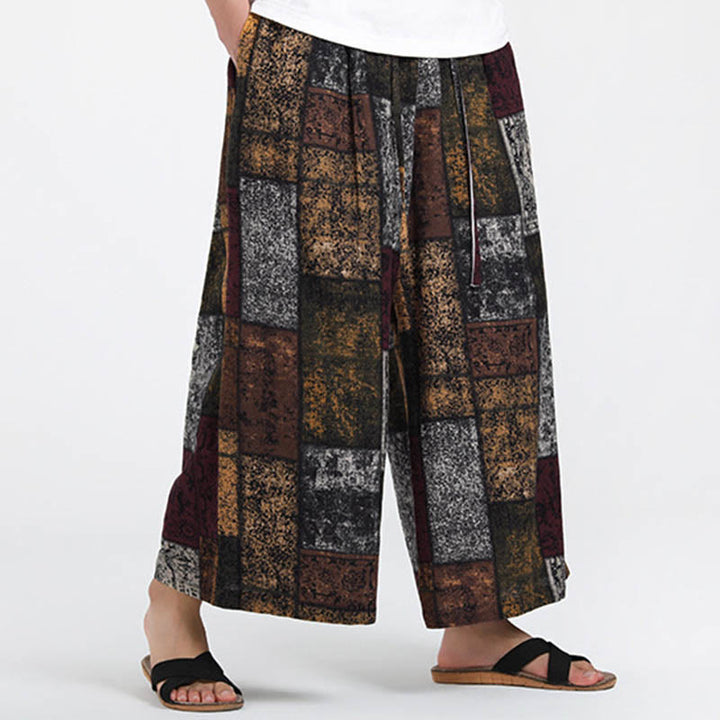Buddha Stones Pantalones anchos de verano para hombre, con diseño de patchwork, de longitud 7-8 y bolsillos - image 3