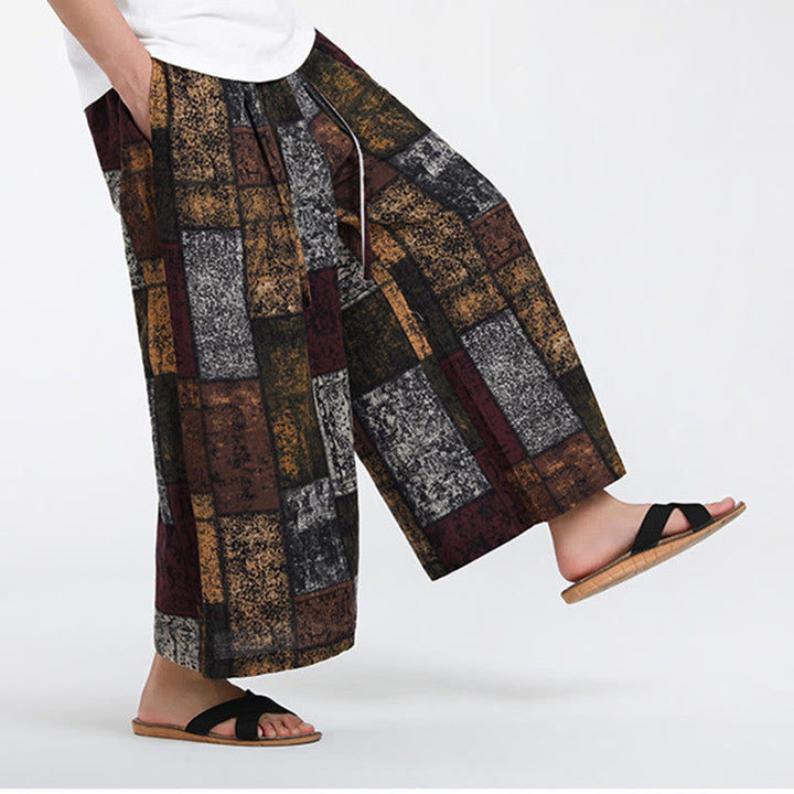 Buddha Stones Pantalones anchos de verano para hombre, con diseño de patchwork, de longitud 7-8 y bolsillos - image 6