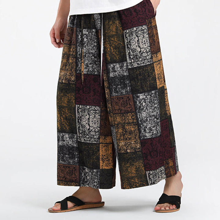 Buddha Stones Pantalones anchos de verano para hombre, con diseño de patchwork, de longitud 7-8 y bolsillos - image 4