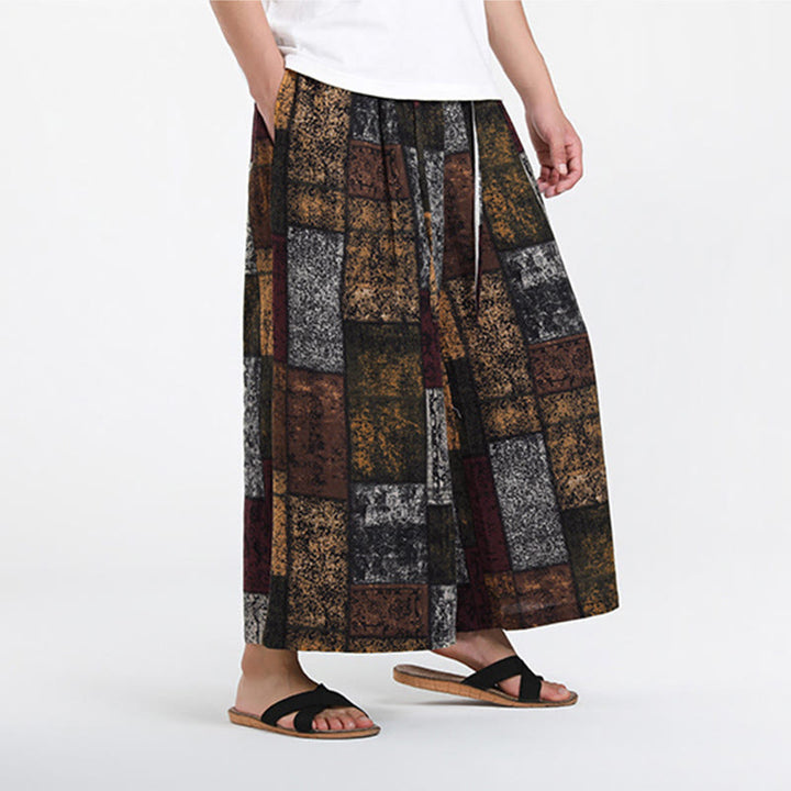 Buddha Stones Pantalones anchos de verano para hombre, con diseño de patchwork, de longitud 7-8 y bolsillos - image 5
