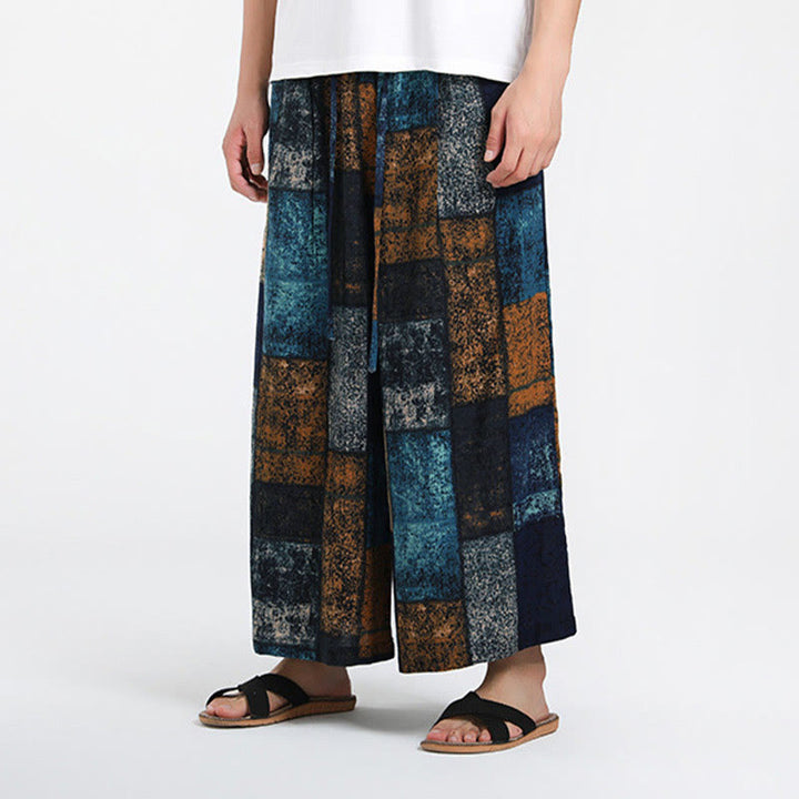 Buddha Stones Pantalones anchos de verano para hombre, con diseño de patchwork, de longitud 7-8 y bolsillos - image 10