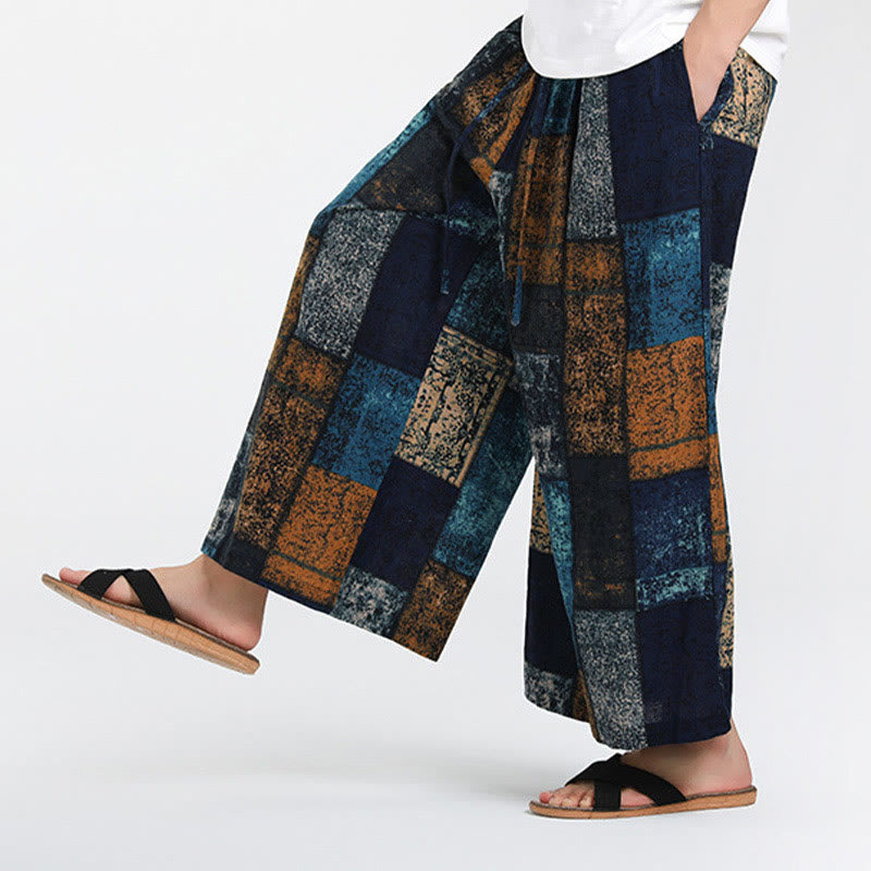 Buddha Stones Pantalones anchos de verano para hombre, con diseño de patchwork, de longitud 7-8 y bolsillos - image 16