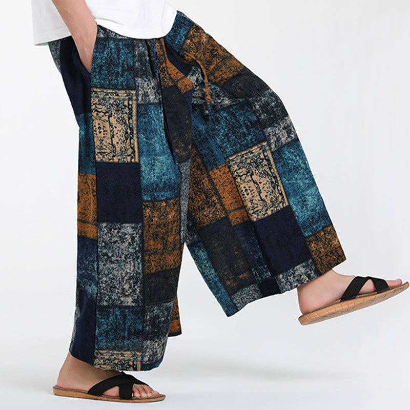 Buddha Stones Pantalones anchos de verano para hombre, con diseño de patchwork, de longitud 7-8 y bolsillos - image 15