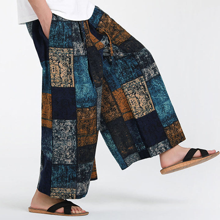 Buddha Stones Pantalones anchos de verano para hombre, con diseño de patchwork, de longitud 7-8 y bolsillos - image 15