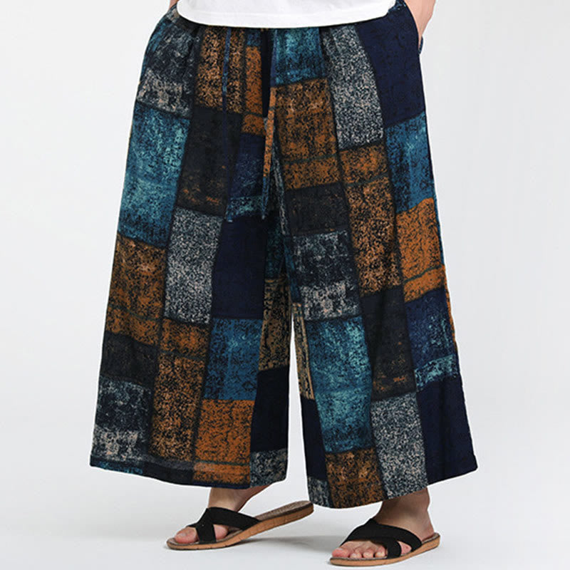Buddha Stones Pantalones anchos de verano para hombre, con diseño de patchwork, de longitud 7-8 y bolsillos - image 13