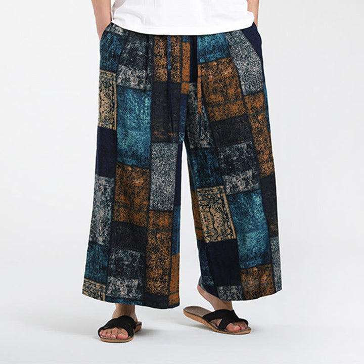 Buddha Stones Pantalones anchos de verano para hombre, con diseño de patchwork, de longitud 7-8 y bolsillos - image 14